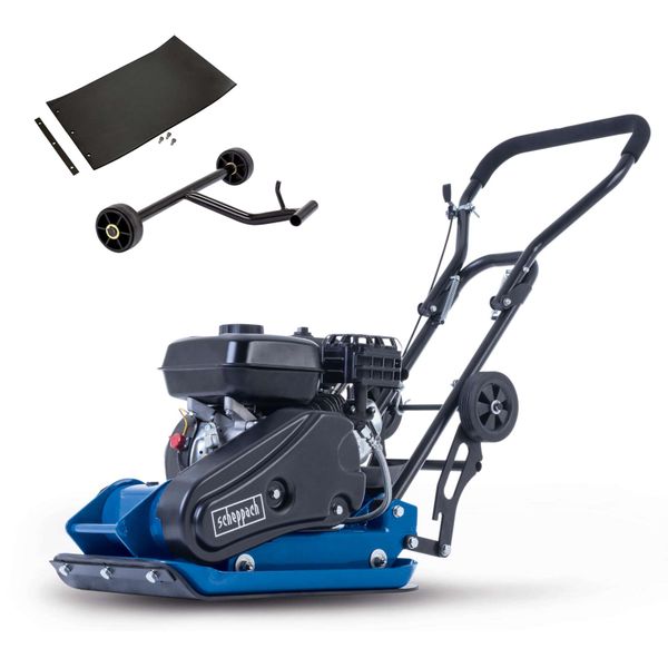 Scheppach Rüttelplatte HP2300S - 13 kN 5,6PS | 82 kg | 30cm Verdichtung | Matte & Fahrvorrichtung