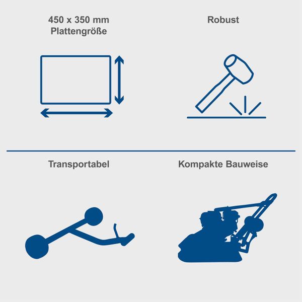 Scheppach Rüttelplatte HP1200S - 6,5PS | 60kg | 15000N | PU-Matte & Fahrwerk