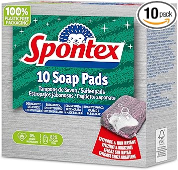 Spontex Seifenpads x10 Pack – kratzfreie Reinigungspads aus Stahlwolle