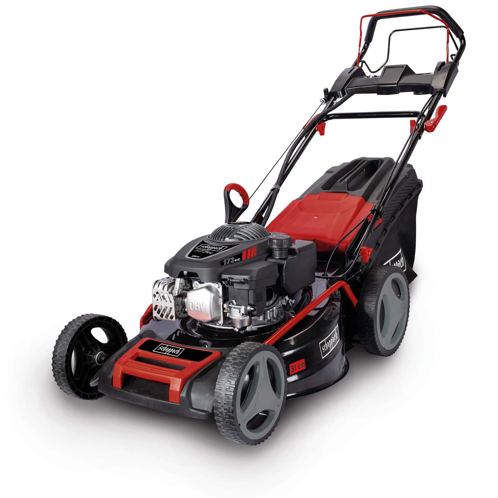 Scheppach 7in1 Benzin-Rasenmäher mit Radantrieb, Stahldeck & Elektro-Start  MS173-51E