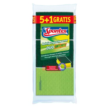 Spontex Reinigungsschwamm DUO Anti-Fett 5-er – 1 Vorteilspack = 5 + 1 Schwämme