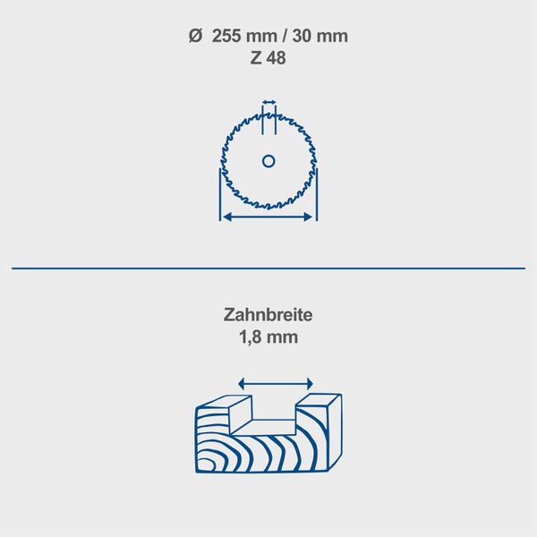 HW Kreissägeblatt Ø 255 x 30 x 2,8 x 1,8 mm / 48 Z