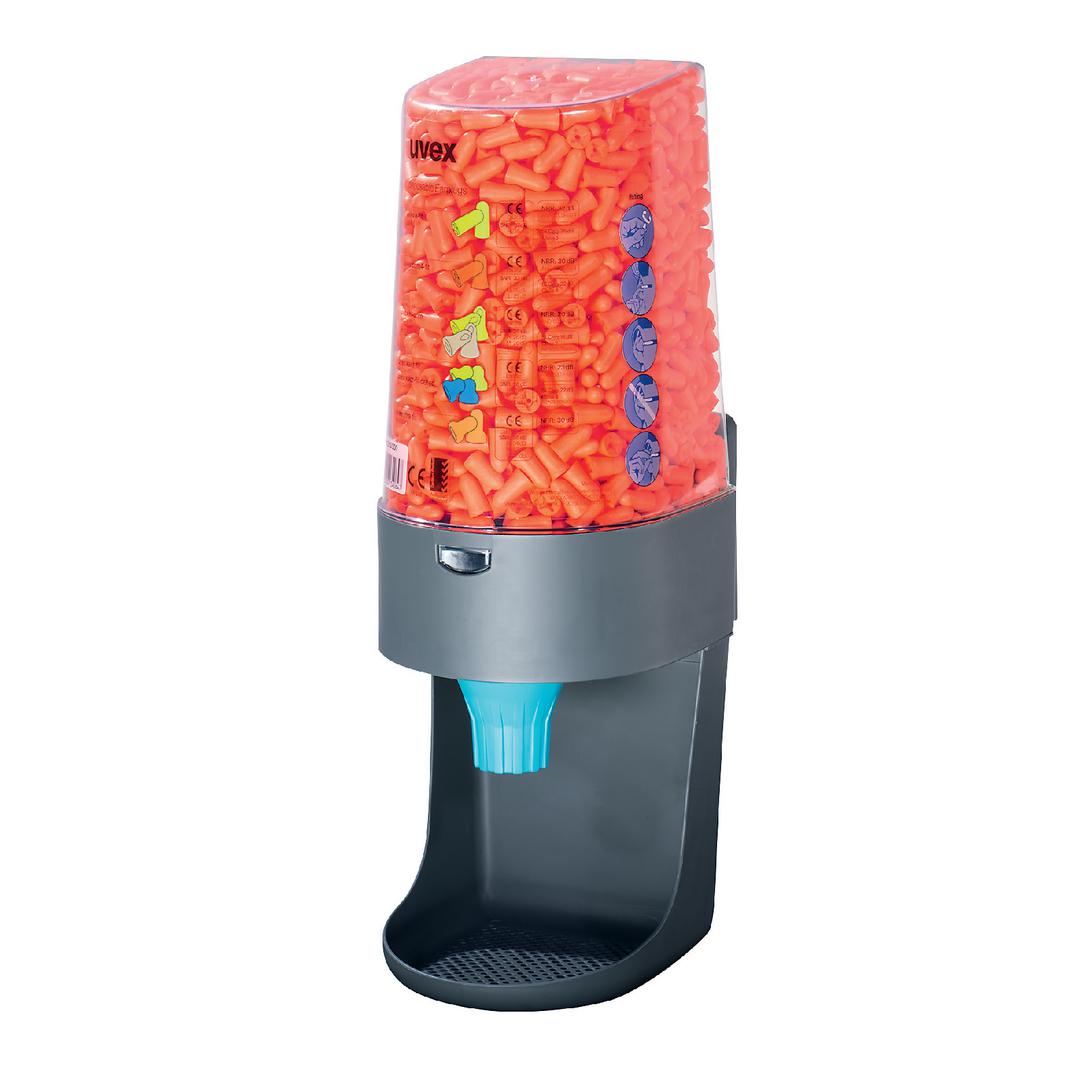 uvex Dispenser "one2click" gefüllt mit 600 Paar uvex com4-fit Gehörschutzstöpsel (SNR 33 dB)