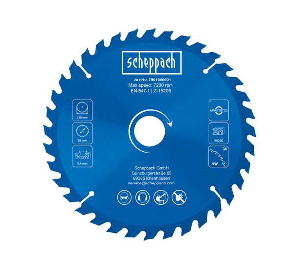 Scheppach HW Kreissägeblatt Ø 210 x 30 x 2,4 x 1,6 mm / Z36