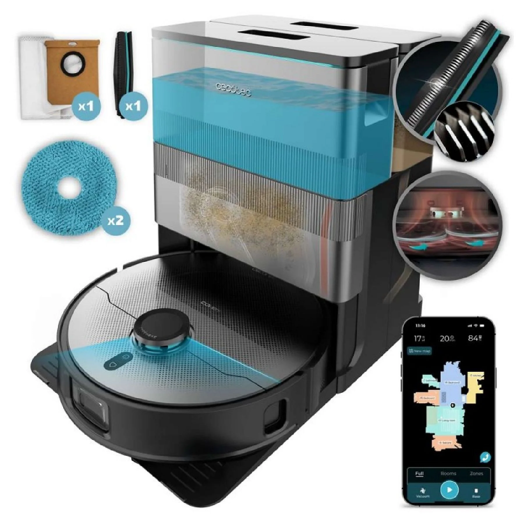 Cecotec Conga X100 Saugroboter mit adaptivem Reinigungssystem. 20.000 Pa Saugkraft