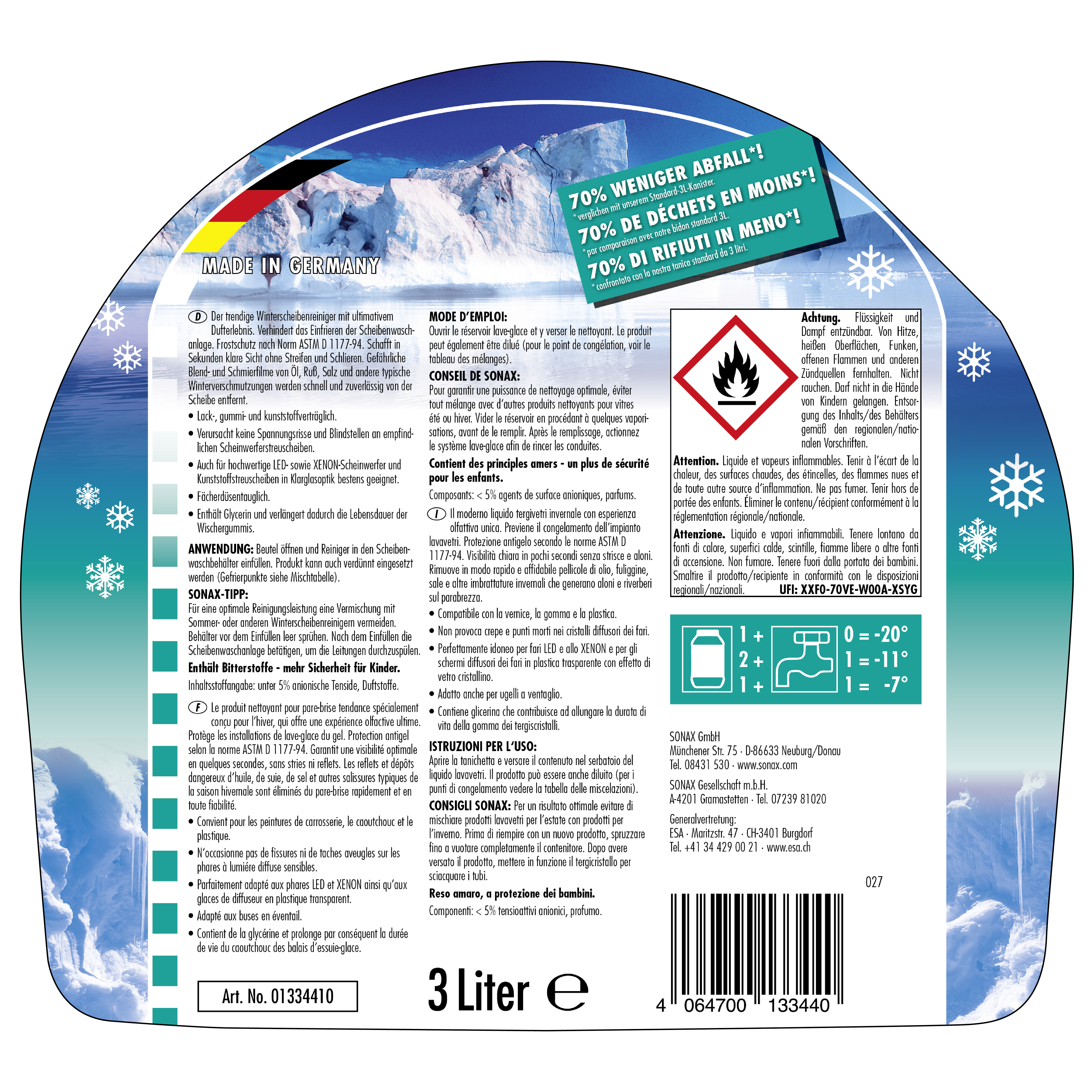 SONAX 01334410  AntiFrost+KlarSicht bis -20 °C Ice-fresh 3 l