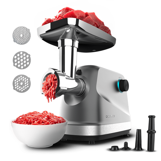 Cecotec Crusher 1400 elektrischer Fleischwolf1360 W mit1 Messer und 3 Schneidplatten