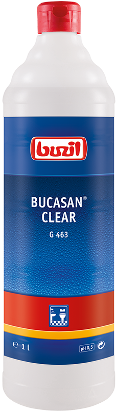 Buzil Farbloser Sanitärunterhaltsreiniger mit Geruchsblocker und besonders effektiver Säurekombination Bucasan Clear G 463 Buzil Farbloser Sanitärunterhaltsreiniger mit Geruchsblocker und besonders effektiver Säurekombination Bucasan Clear G 463