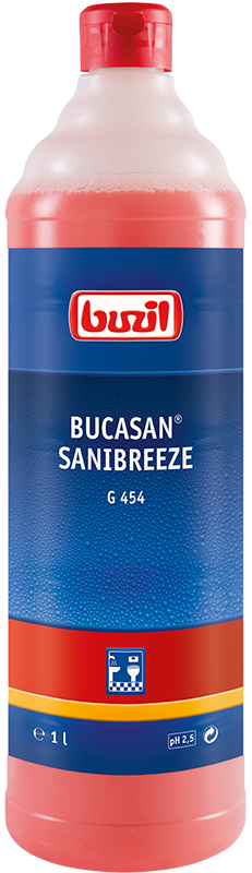 Buzil Sanitärunterhaltsreiniger auf Säurebasis mit Geruchsblocker Bucasan Sanibreeze G 454 Buzil Sanitärunterhaltsreiniger auf Säurebasis mit Geruchsblocker Bucasan Sanibreeze G 454