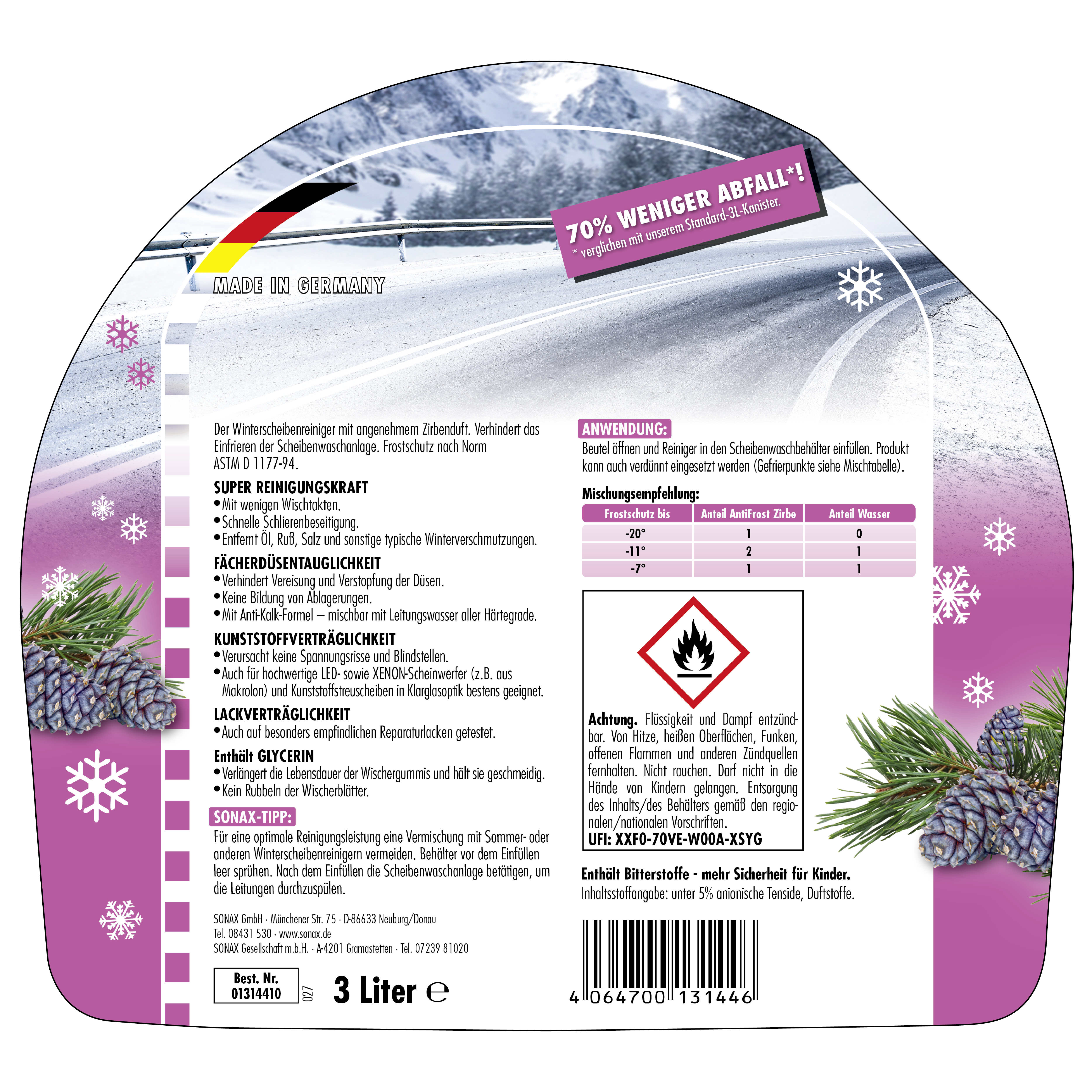 SONAX 01314410  AntiFrost+KlarSicht bis -20 °C Zirbe 3 l