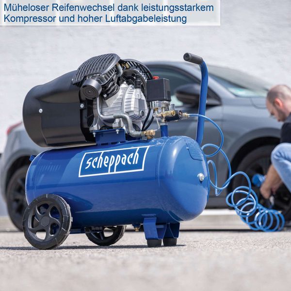 Scheppach Kompressor HC52DC - 2200W | 8 Bar | 50L Kessel | Ansaugleistung 412 l/min | Doppelzylinder | Druckminderer