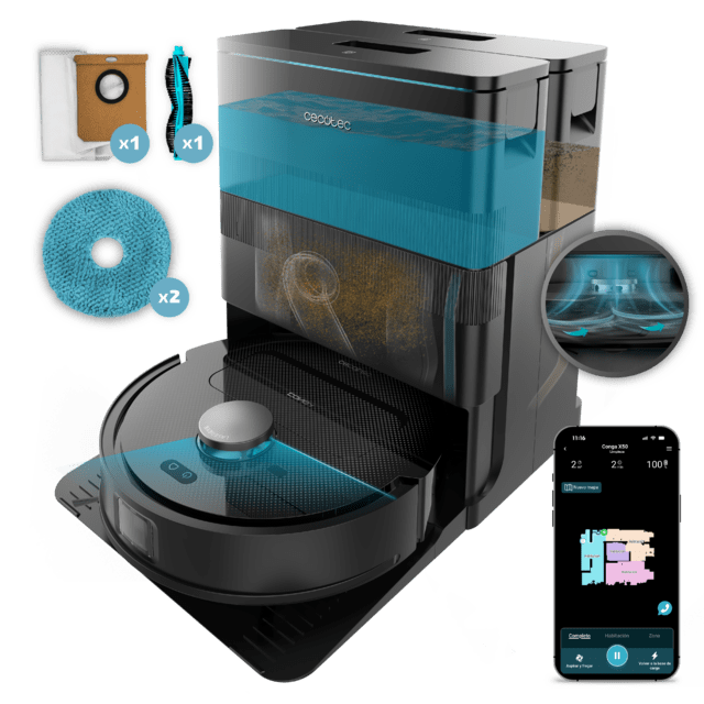 Cecotec Conga X50 Staubsaugroboter mit Absaugmotor 15000 Pa. 4-in-1-Basis