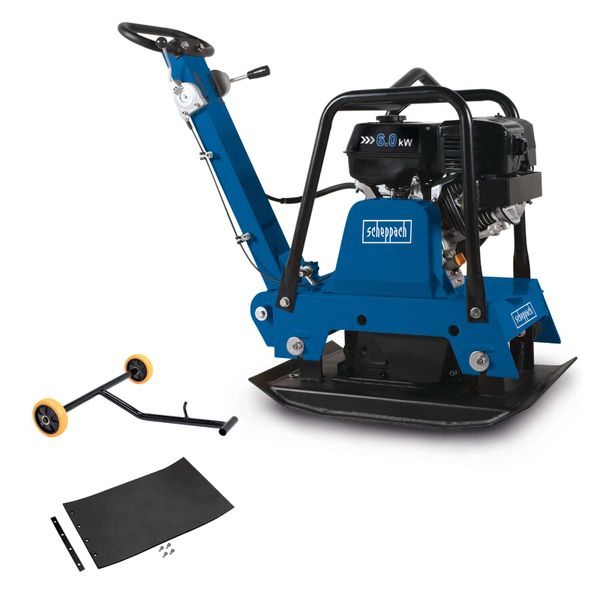 Scheppach Rüttelplatte HP3000S - 9PS 161kg 30500N inkl. Fahrvorrichtung & Gummiplatte